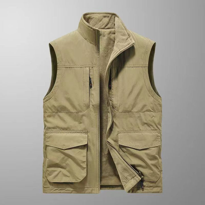 Men's Multifuntional Field Utility Vest with Multiple Pockets and Stand-Up Collar Mune Fashion