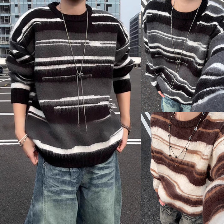 Men's Fashionable Knit Sweater with Stripes Mune Fashion