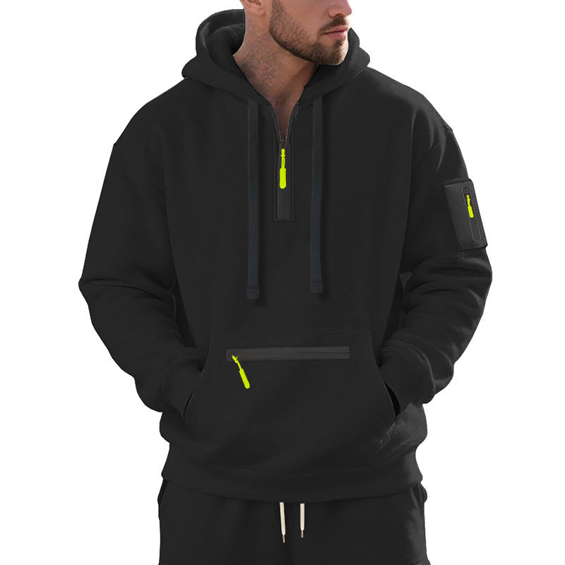 Men's Oversize Hoodie with Half Zipper, Kangaroo Pocket with Zipper and Sleeve Pocket Mune Fashion