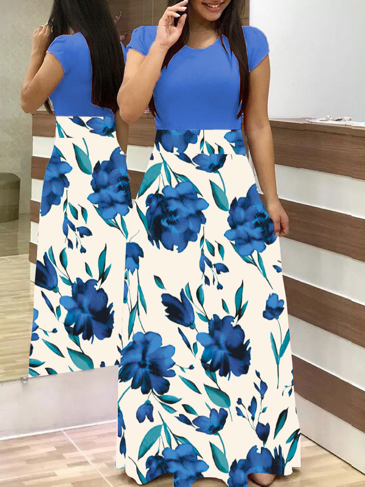 Women's two-piece look maxi dress with fitted jersey top and wide floral skirt Mune Fashion