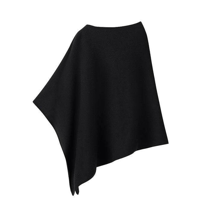 Women's Light Knitted Poncho with Asymmetrical Hem and Boat Neck Mune Fashion