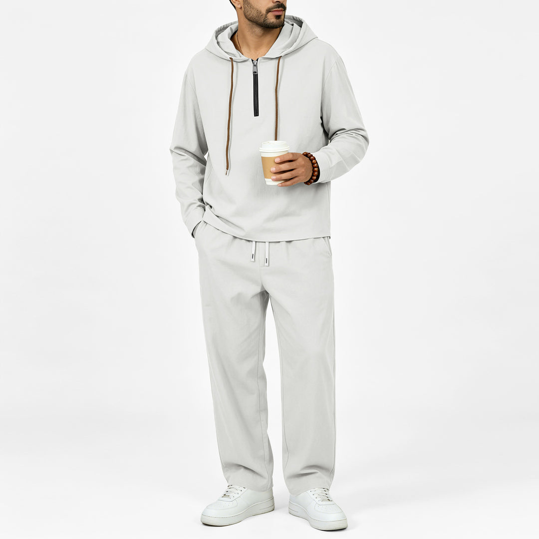 Men's Lightweight Half-Zip Hoodie in Relaxed Fit with Drawstring Mune Fashion