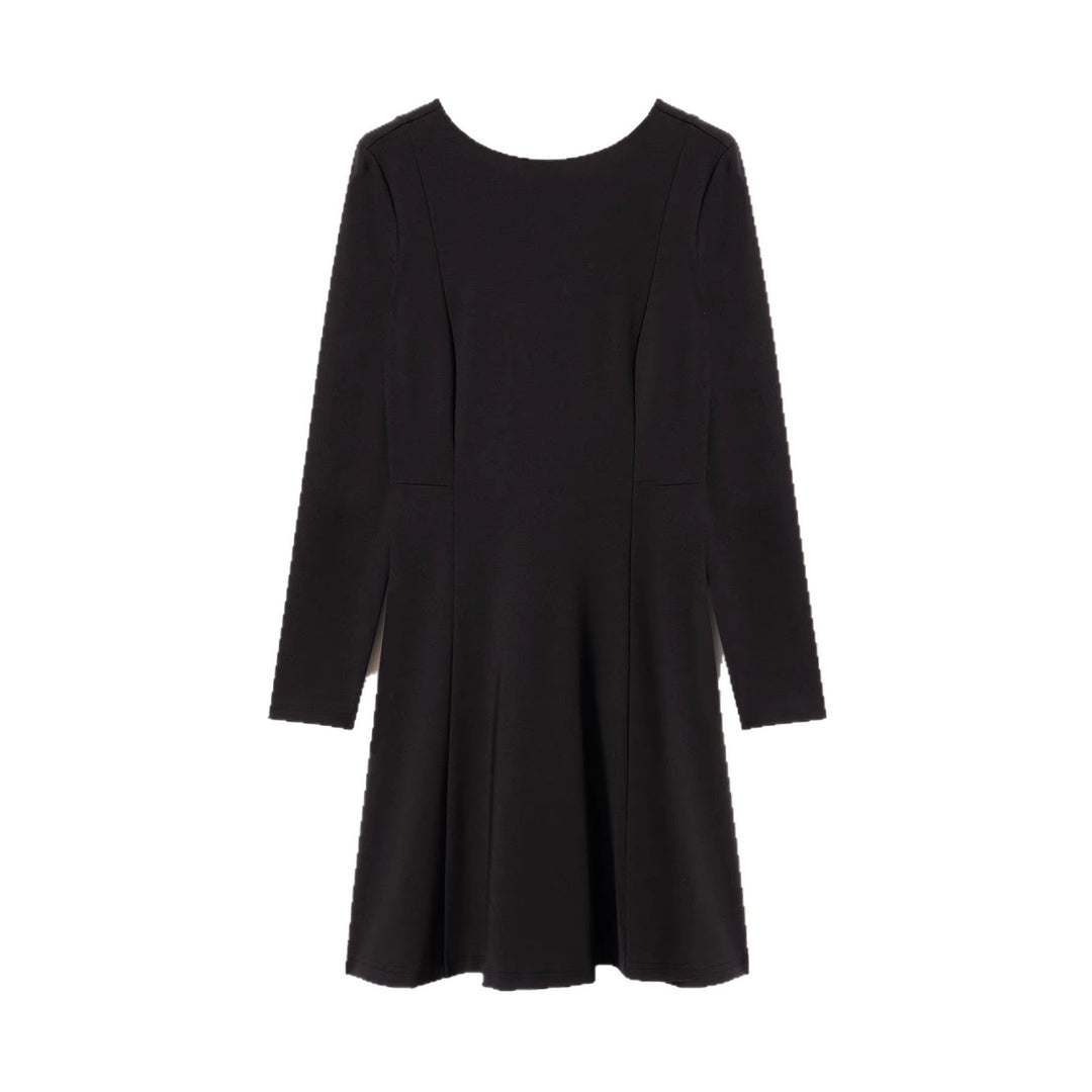 Women's Elegant flowing chiffon dress with gathered waist yoke, long balloon sleeves and tie collar Mune Fashion