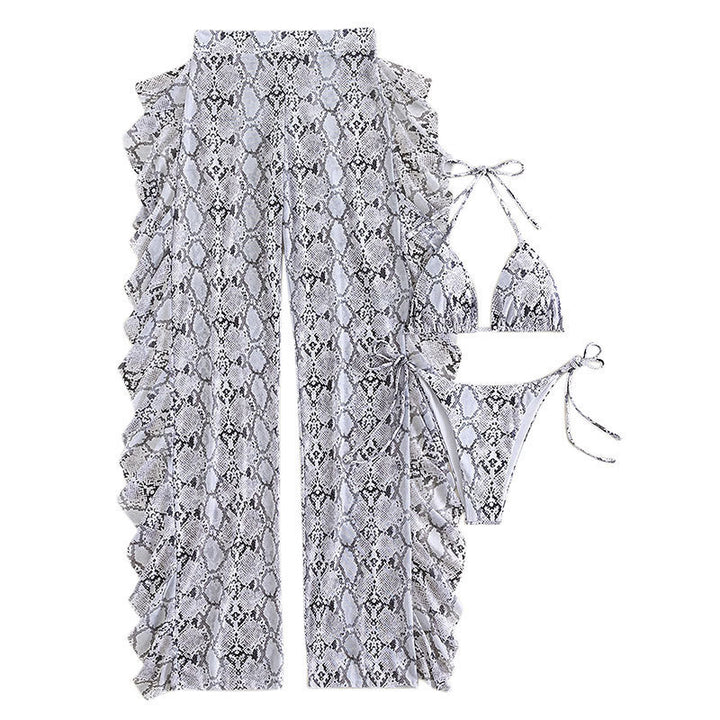 Women’s triangle bikini with stylish snake pattern and airy maxi shorts Mune Fashion