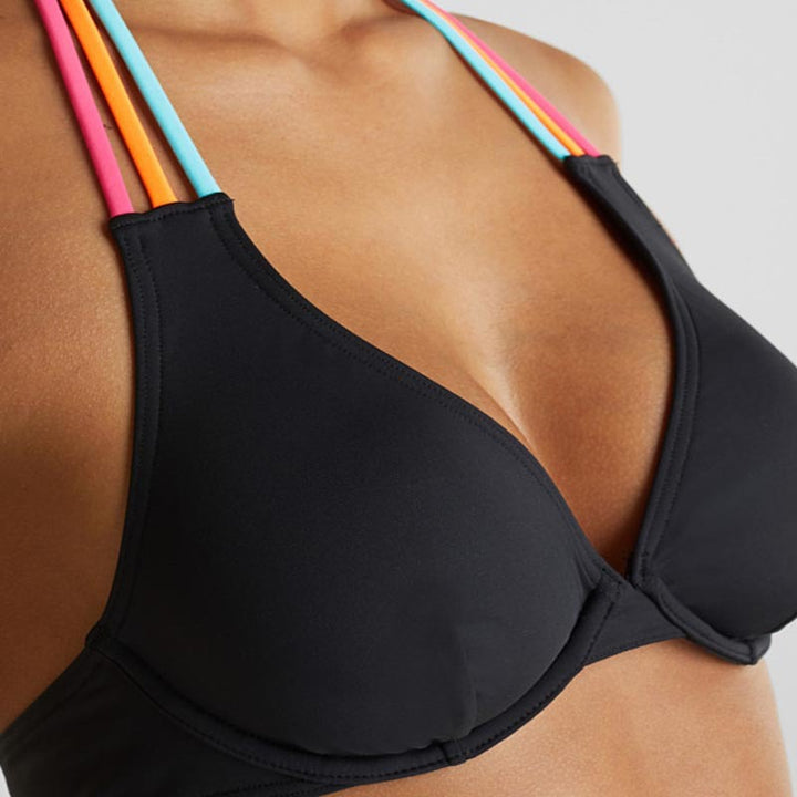 Ladies triangle bikini with colorful adjustable straps Mune Fashion