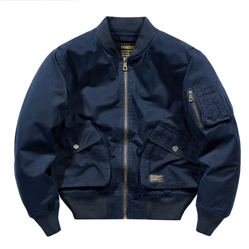 Men's Short-Cut Canvas Bomber Jacket in Utility-Field Style with Pocket Organizer Mune Fashion