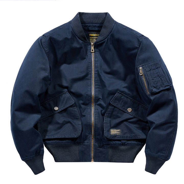 Men's Short-Cut Canvas Bomber Jacket in Utility-Field Style with Pocket Organizer Mune Fashion