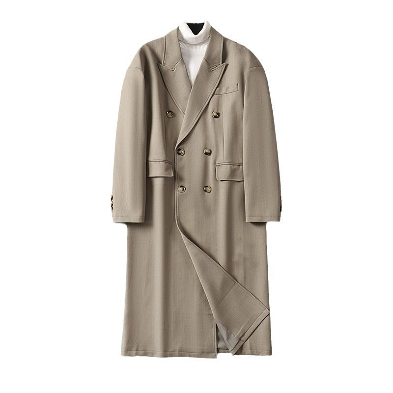 Men's Double-Breasted Longline Coat made of Wool Blend with Narrow Shawl Collar Mune Fashion
