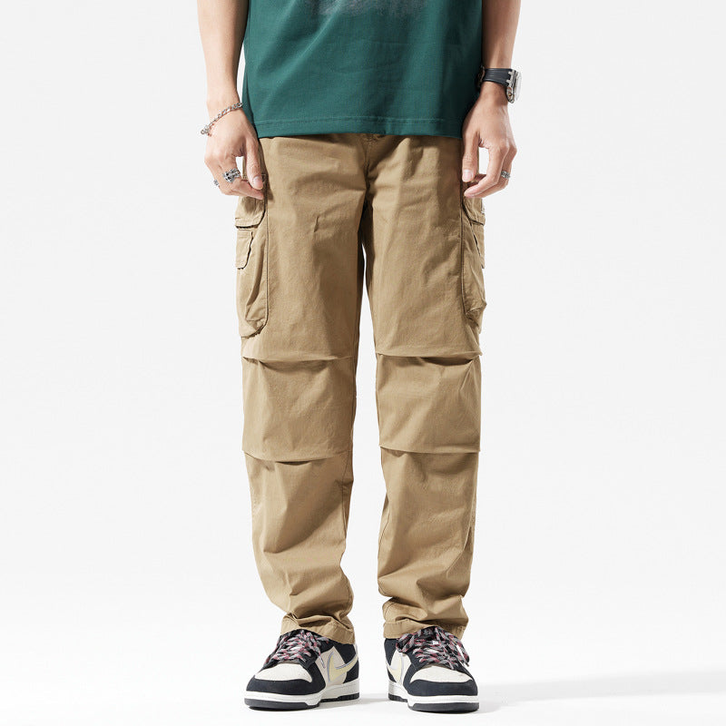 Herren Lässige Cargohose im Arbeitsstil mit Tunnelzugbund, Klapptaschen und Kniefalten Mune Fashion