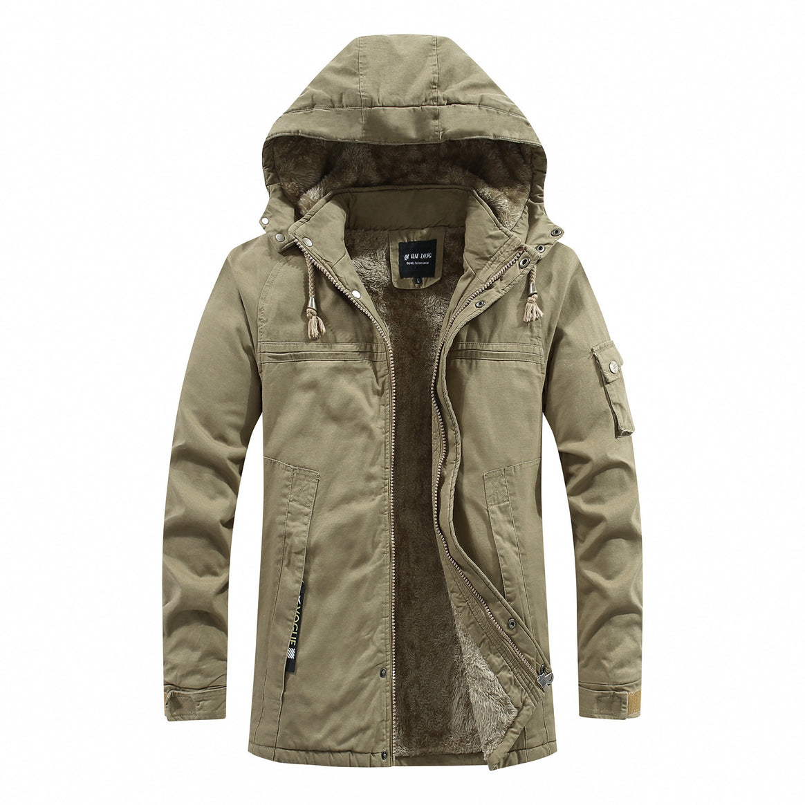 Men's longer parka with teddy lining, detachable hood, and utility details Mune Fashion