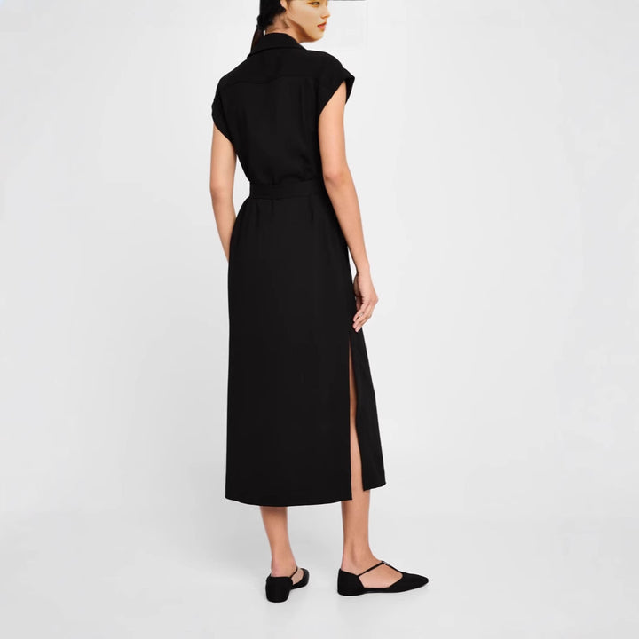 Women's Sleeveless Double-breasted Midi Dress with Trench Belt Mune Fashion
