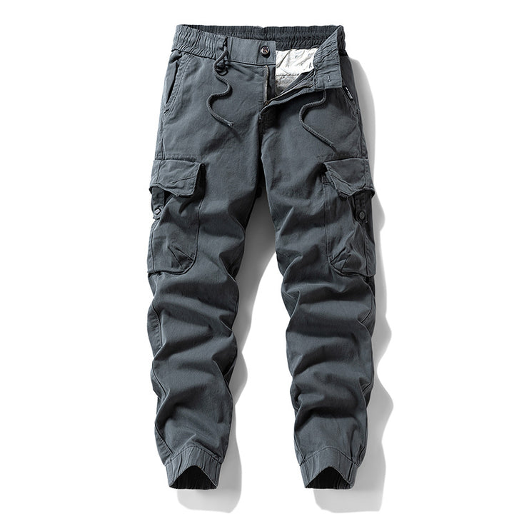 Men's Durable Twill Cargo Pants in Jogger Cut with Drawstring Waist, Applied Flap Pockets and Ribbed Cuffs Mune Fashion