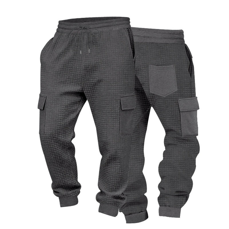 Men's Textured Waffle Cargo Joggers with Elastic Waistband and Multifunctional Pocket Design Mune Fashion