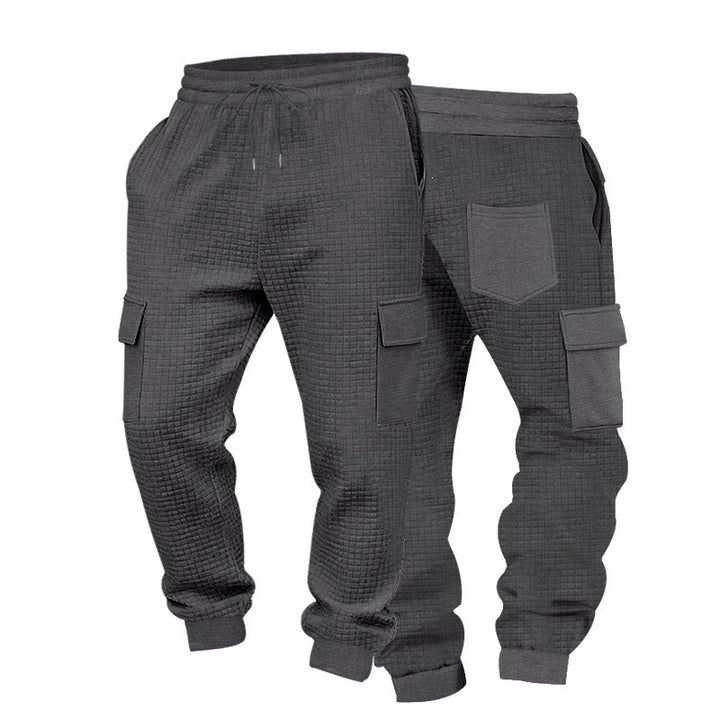 Men's Textured Waffle Cargo Joggers with Elastic Waistband and Multifunctional Pocket Design Mune Fashion