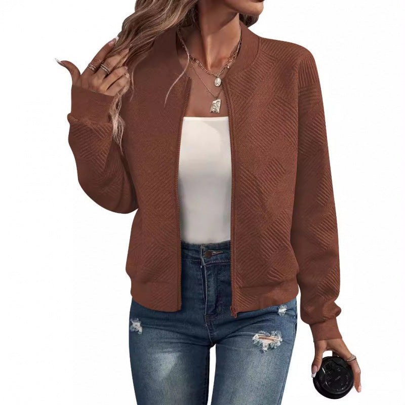 Women's structured knit bomber jacket with full zip and ribbed cuffs Mune Fashion