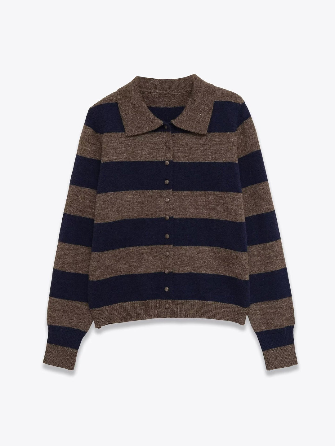 Women's Striped Cardigan with Polo Collar and Button Placket Mune Fashion