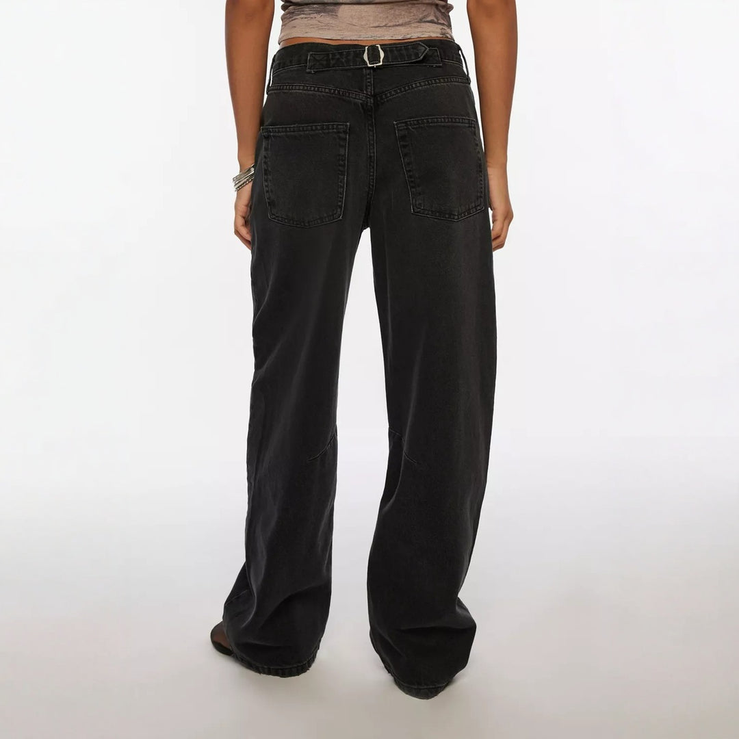 Women's high-cut wide denim pants with knee patch and extra wide leg Mune Fashion