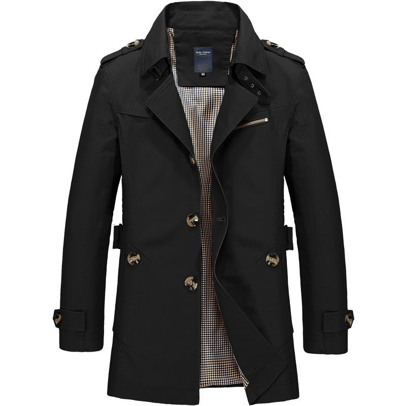 Men's modern double-breasted trench coat with epaulettes and checked lining Mune Fashion