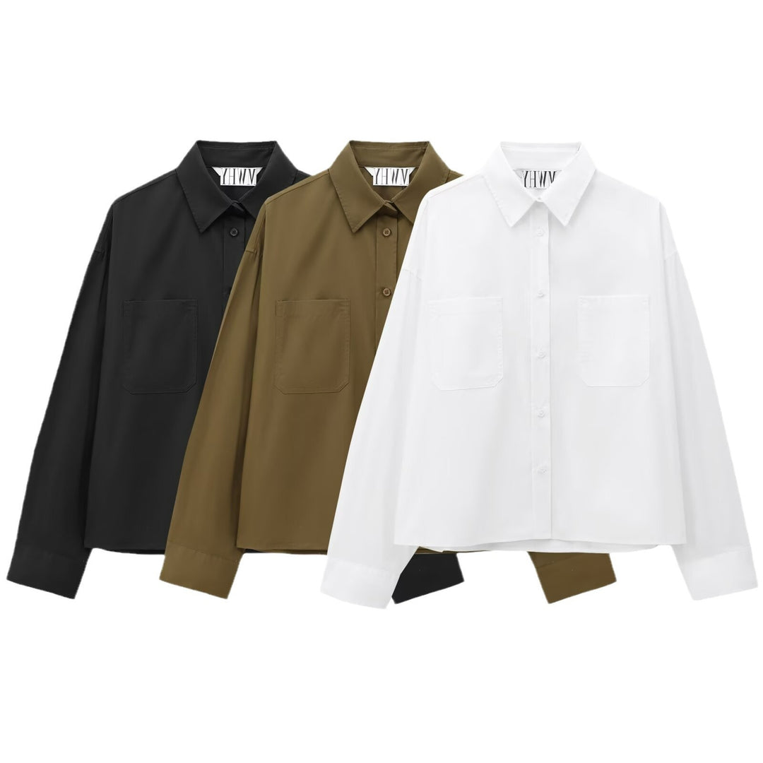 Women's Boxy Cropped Shirt Jacket with Patch Chest Pockets Mune Fashion