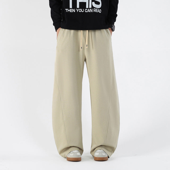 Men's Wide Relaxed Leisure Pants with Drawstring & Distinctive Seams Mune Fashion