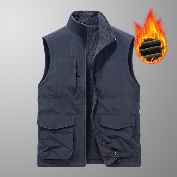 Men's utility vest with multi pockets, stand-up collar & breathable mesh lining Mune Fashion