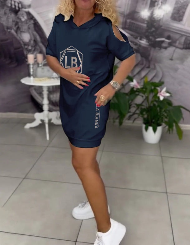 Women nan sporty hoodie tunic dress with shoulder cutouts and logo print Mune Fashion