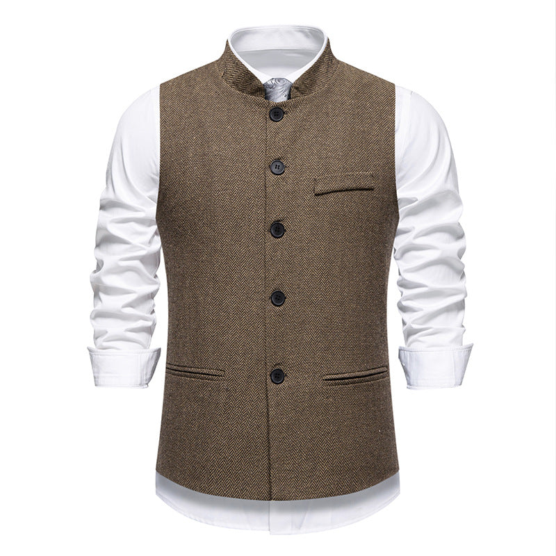 Men's elegant waistcoat with stand-up collar and herringbone pattern made of wool blend Mune Fashion