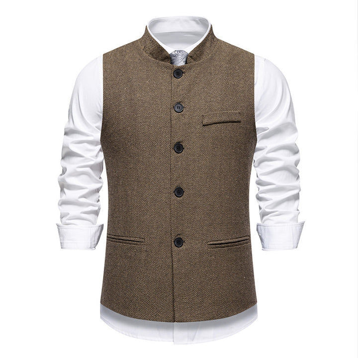 Men's elegant waistcoat with stand-up collar and herringbone pattern made of wool blend Mune Fashion