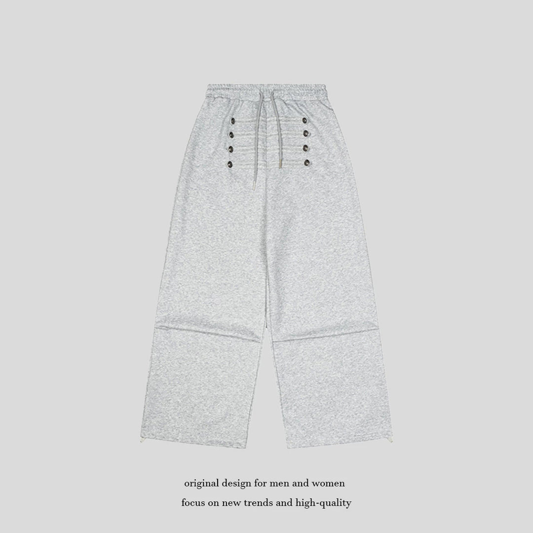 Ladies Wide High-Waist Culotte Pants with Comfort Waistband, Drawstring and Decorative Button Placket Mune Fashion