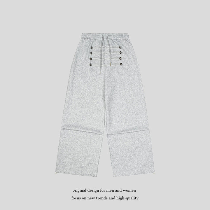 Ladies Wide High-Waist Culotte Pants with Comfort Waistband, Drawstring and Decorative Button Placket Mune Fashion