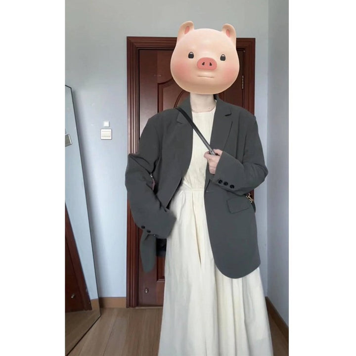 Women Oversize Single-Breasted Blazer with Casual Cut and Patch Pockets Mune Fashion