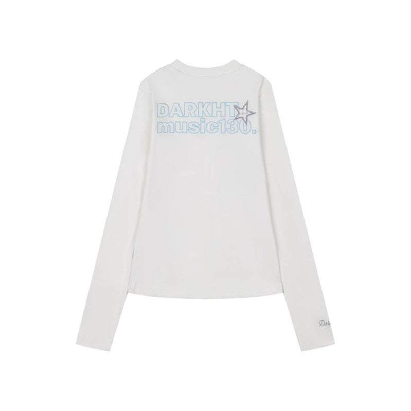 Women's long sleeve shirt with sequin collar and music note appliqués Mune Fashion