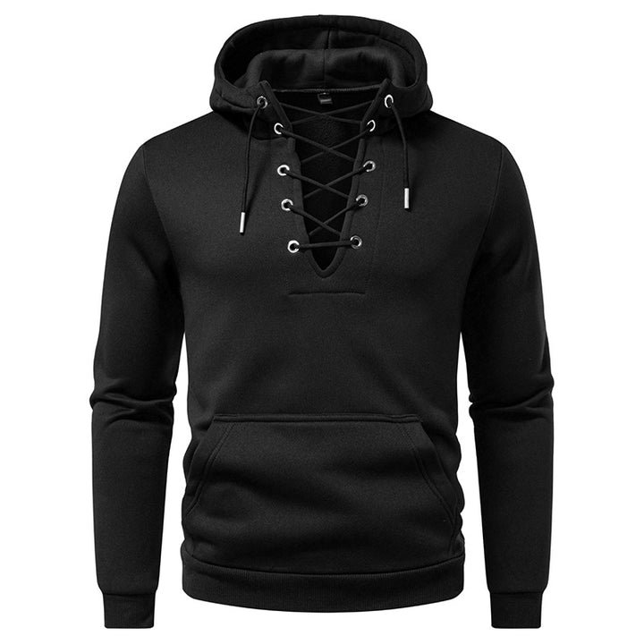 Men's hoodie in casual look with V-lacing, kangaroo pocket and ribbed cuffs Mune Fashion