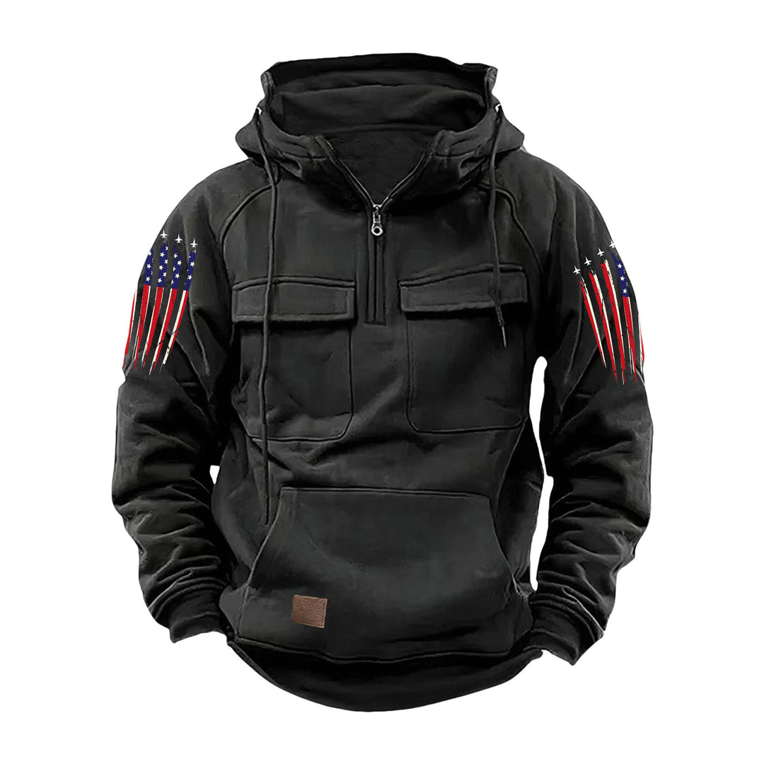 Men's hooded sweatshirt with half zip, cargo chest pockets and kangaroo pocket Mune Fashion