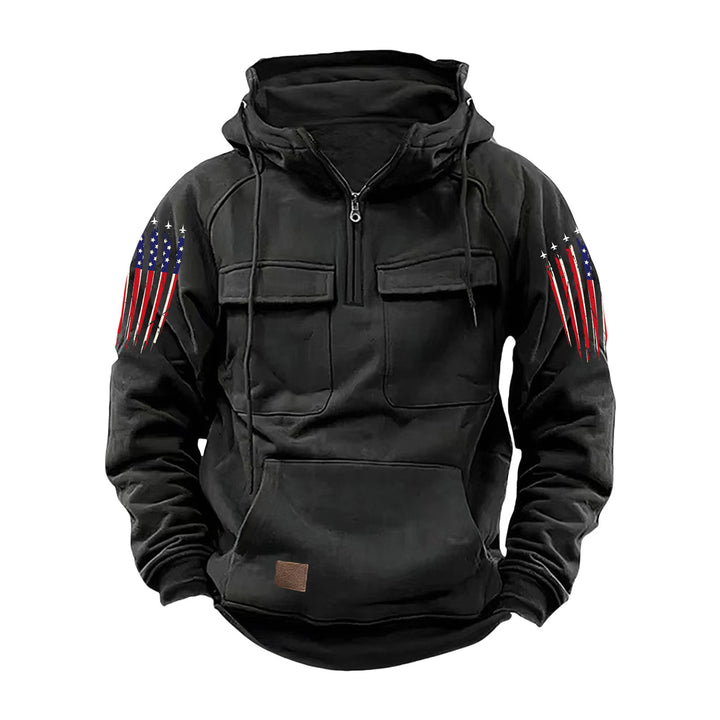 Men's hooded sweatshirt with half zip, cargo chest pockets and kangaroo pocket Mune Fashion