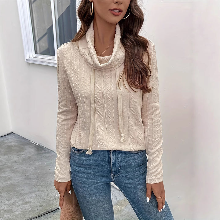 Women's Textured Cowl-Neck Long Sleeve Shirt with Drawstring Hem Mune Fashion