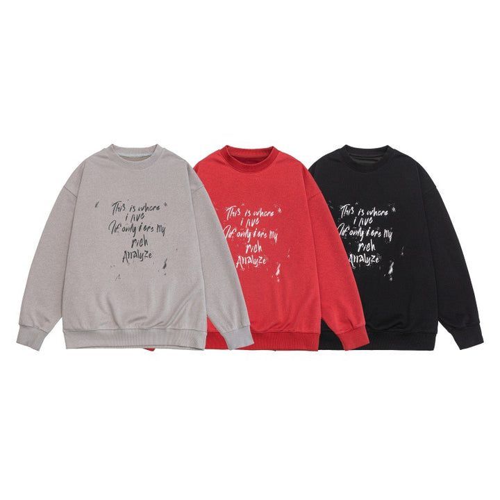 Unisex Loose Oversized Sweatshirt with Worn Script Print, Ribbed Cuffs, and Relaxed Fit Mune Fashion