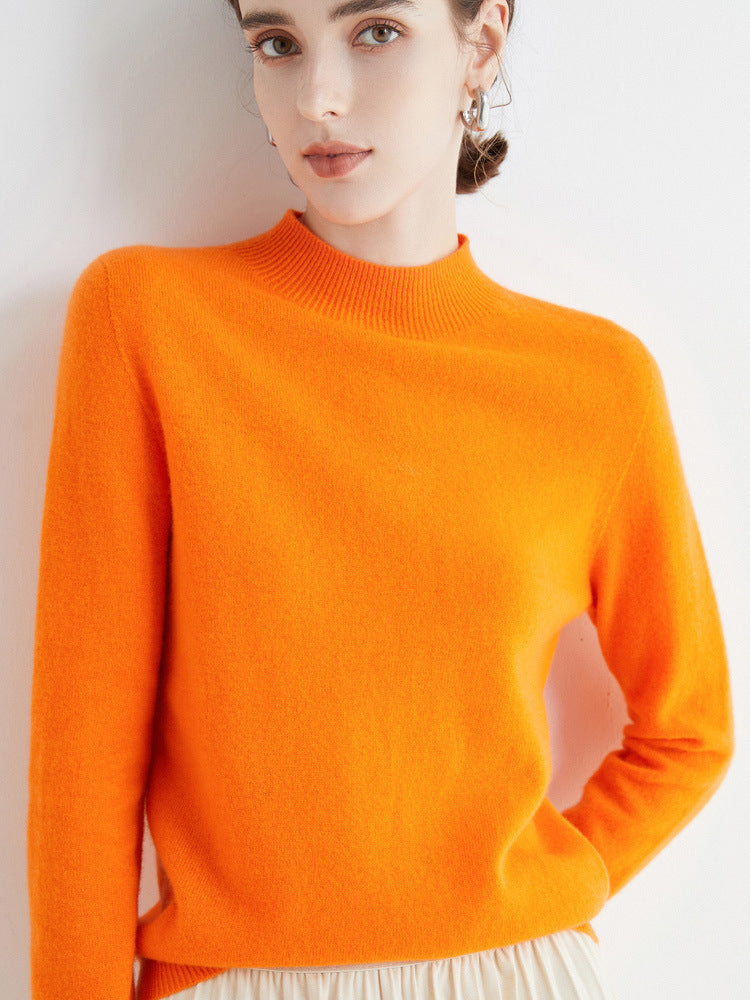 Women's Short Mock Neck Sweater in Cashmere Look with Light Fuzzy Texture Mune Fashion