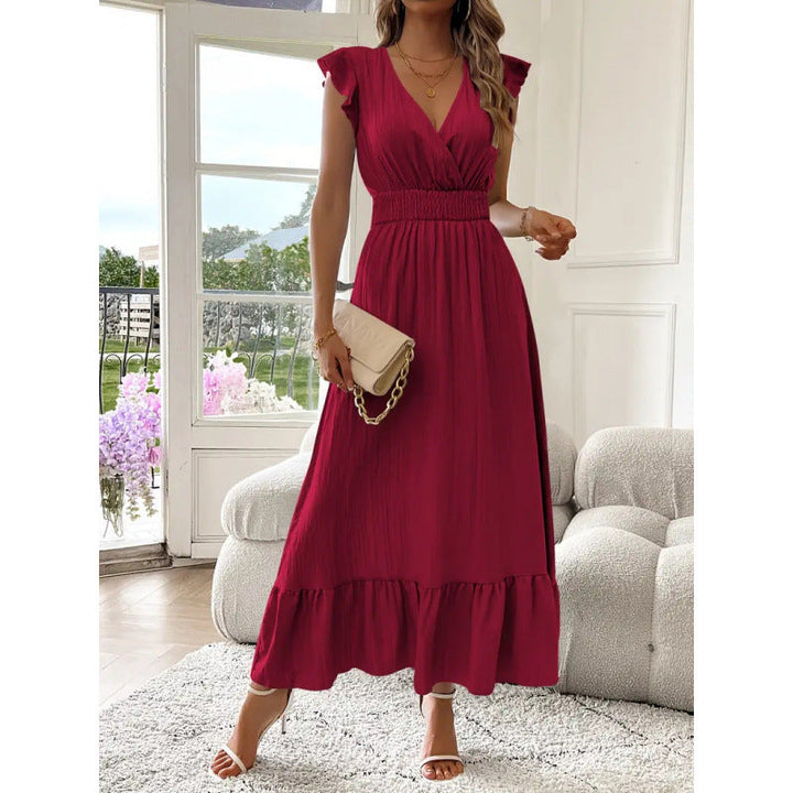 Women's Maxi Dress with Voluminous Ruffled Sleeves and Elegant Waist Mune Fashion