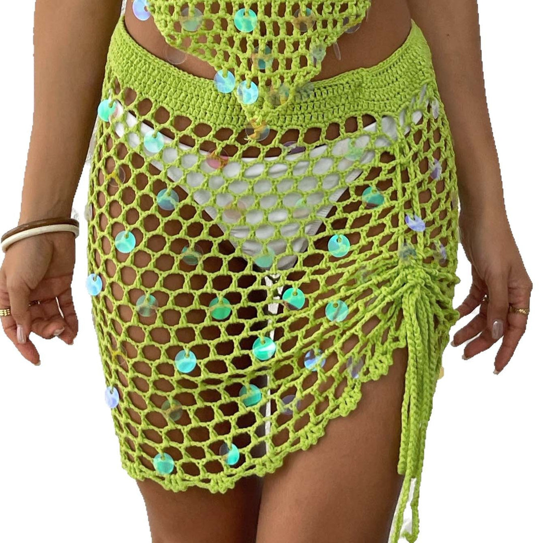 Ladies Crochet Beach Sarong with Decorative Sequins Mune Fashion