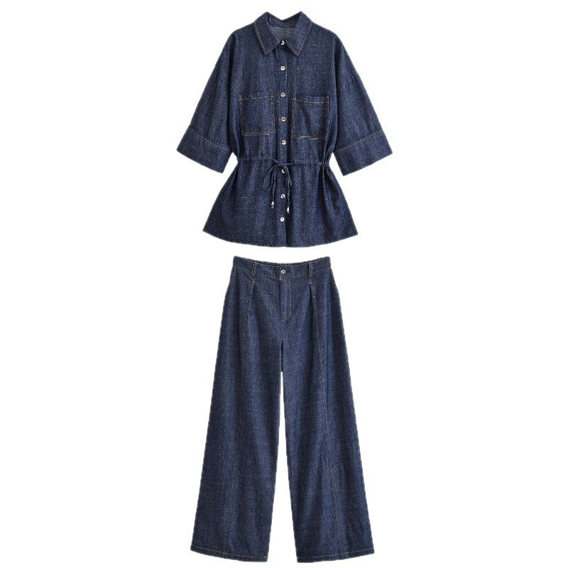 Women's Wide High-Waist Denim Pants with Crease and Wide Leg Mune Fashion