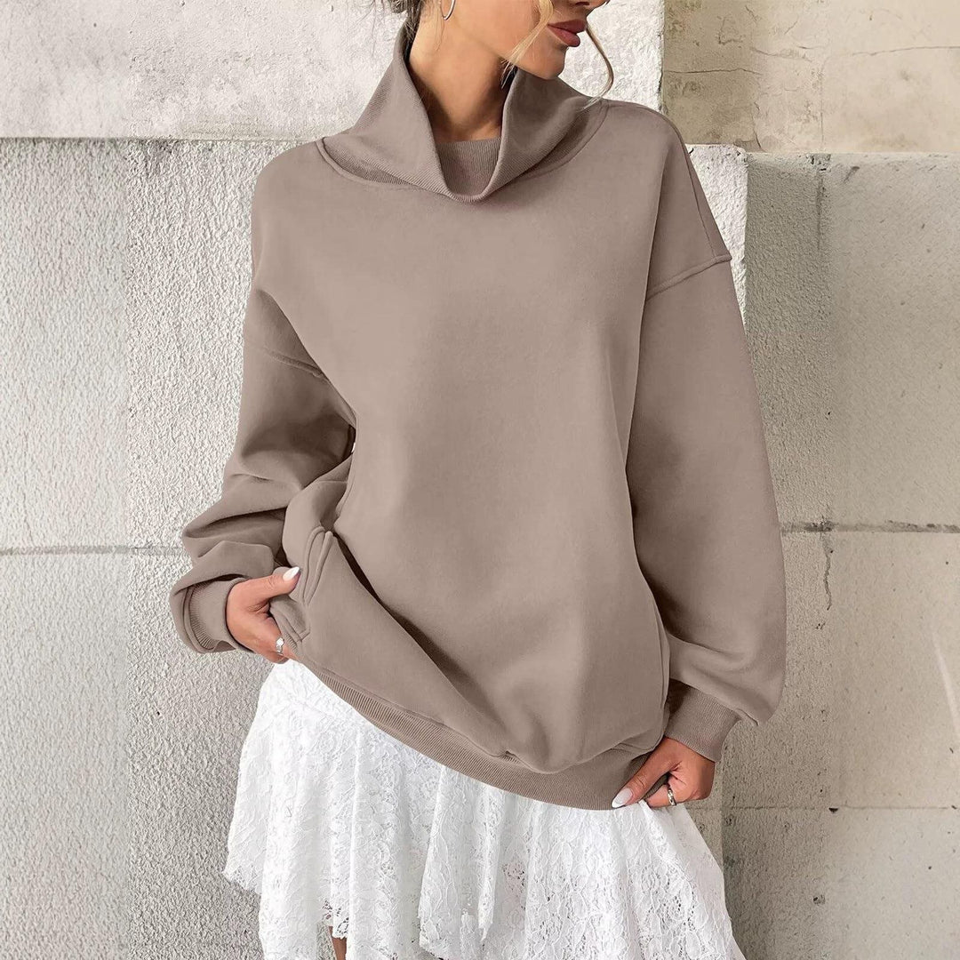 Women's Casual Oversized Sweatshirt with Funnel Neck and Kangaroo Pocket Mune Fashion