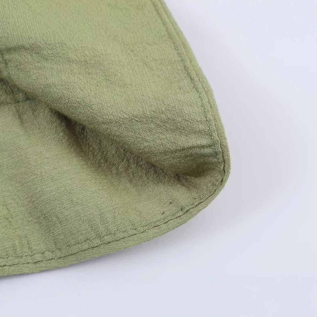 Women Light Linen Look Blouse with Button Placket and Gathered Batwing Sleeves Mune Fashion