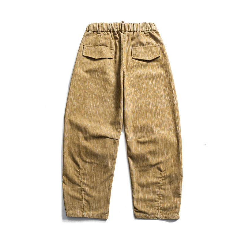 Men's wide cord trousers in workwear look with elastic waistband, drawstring and knee pleats Mune Fashion