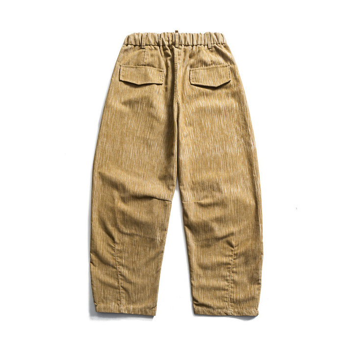 Men's wide cord trousers in workwear look with elastic waistband, drawstring and knee pleats Mune Fashion