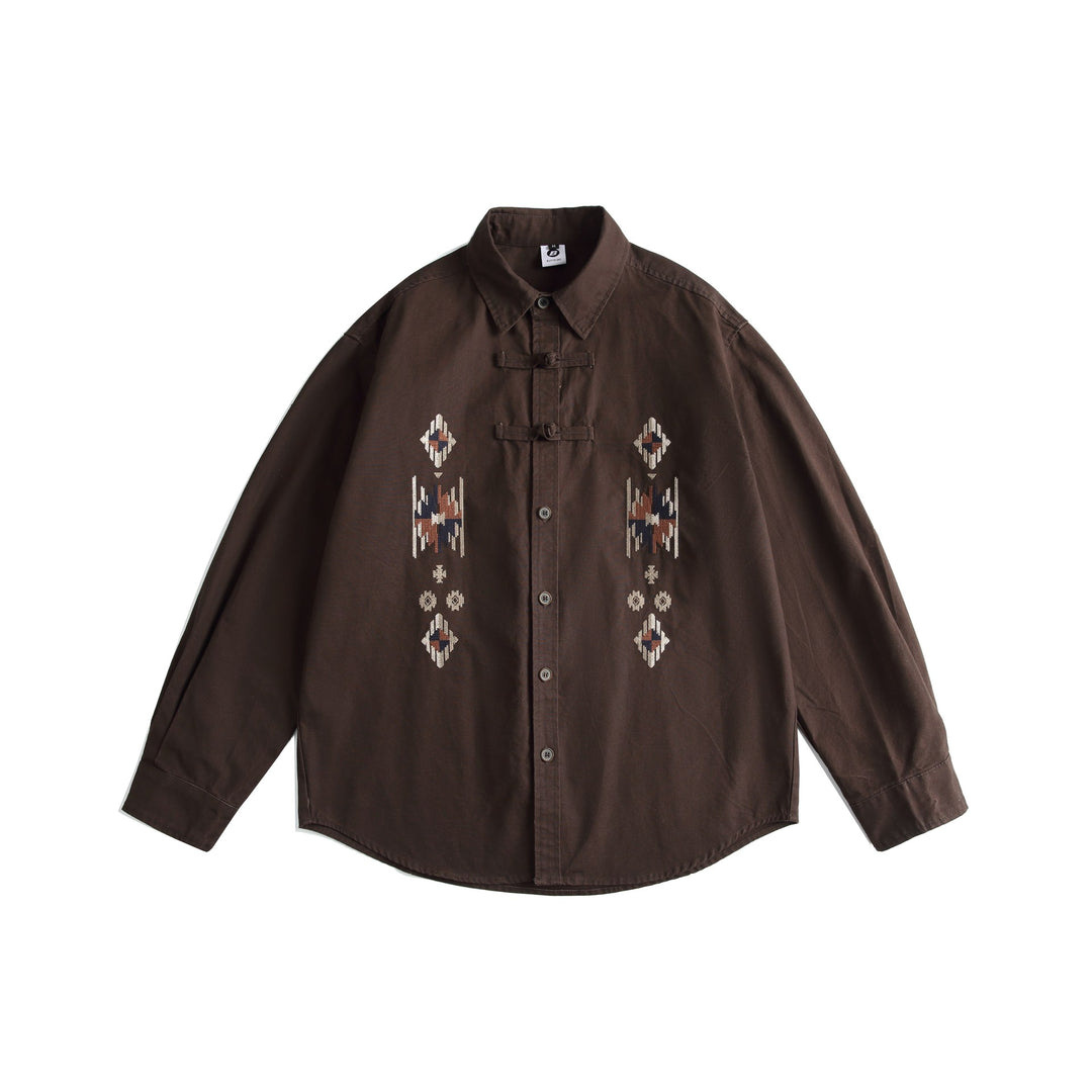 Men's Embroidered Overshirt in Chinoiserie Look with Frog Closures and Loose Fit Mune Fashion