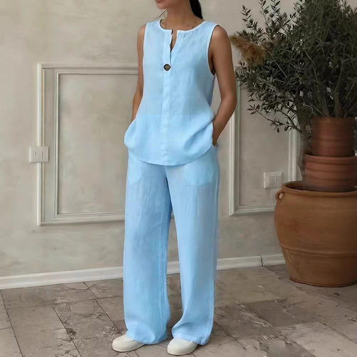 Women Linen Set with Elegant Button Detail Mune Fashion