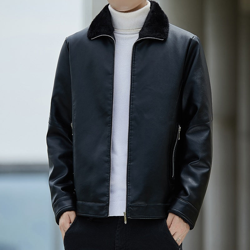Men's faux leather jacket with standing collar Mune Fashion