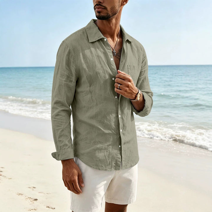Men's casual linen shirt with long sleeves and chest pocket Mune Fashion