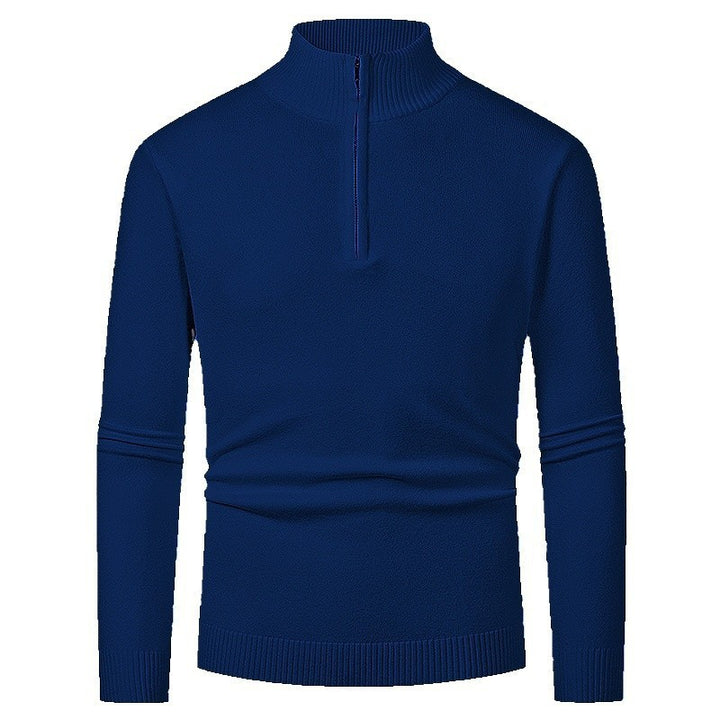 Men's fine knit troyer with half zipper, slim silhouette and contrasting stand-up collar Mune Fashion